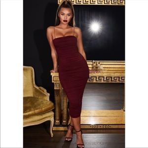 Oh Polly Ruched midi dress chocolate